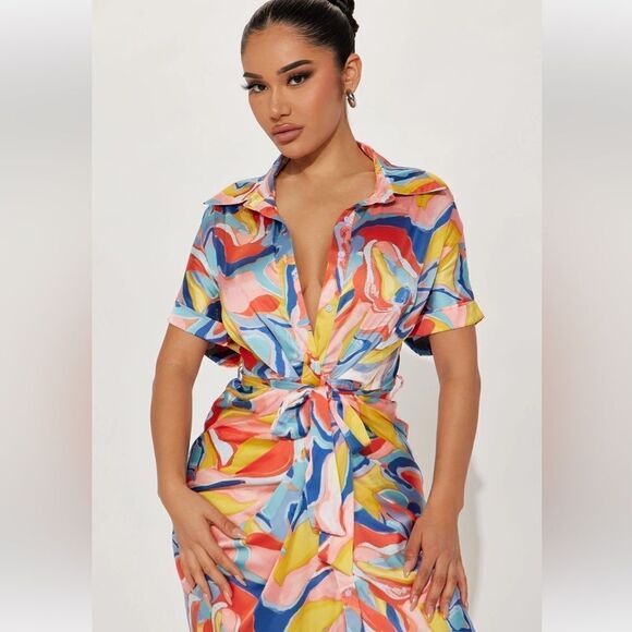 Hailey Button Up Maxi Dress - Blue/Combo - Picture 3 of 8